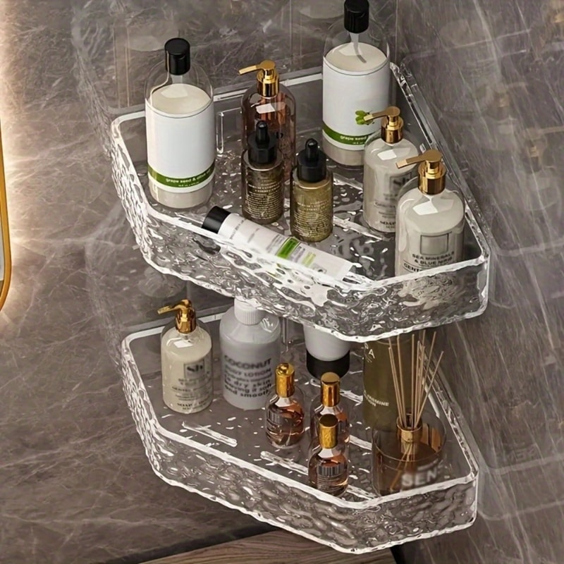Clear Bathroom Shelf Glacier Design Wall Mount Corner Shelf Shower Caddy Organizer For Shampoo Soap 3