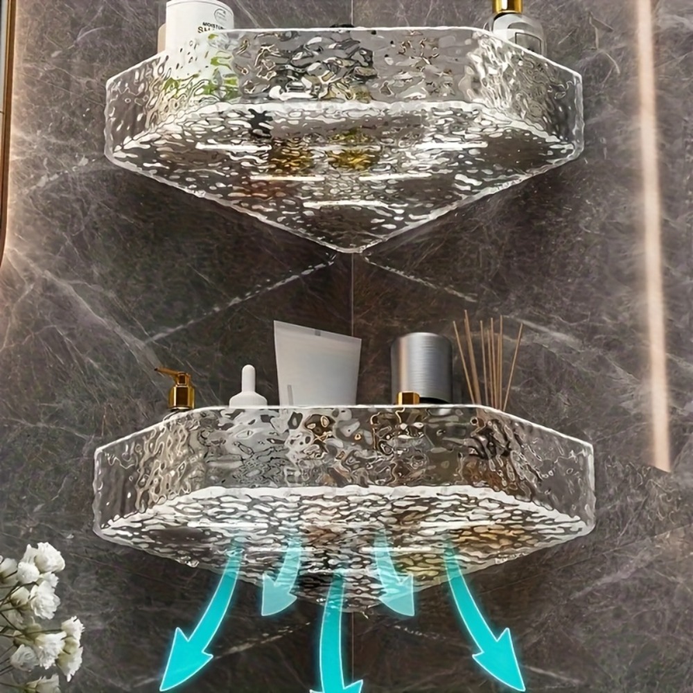 Clear Bathroom Shelf Glacier Design Wall Mount Corner Shelf Shower Caddy Organizer For Shampoo Soap 5