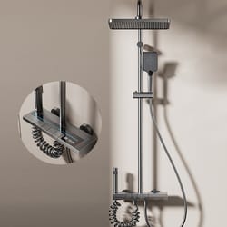gray shower system set, space aluminum shower set, digital display, piano button, ambient light, bathroom faucets