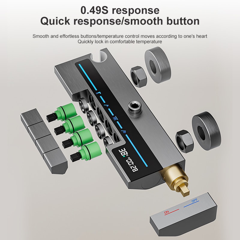 Gray Shower System Set, Space Aluminum Shower Set, Digital Display, Piano Button, Ambient Light, Bathroom Faucets