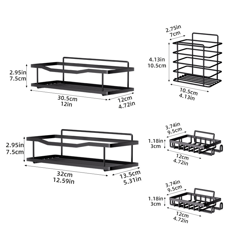 Wall-Mounted Drill-Free Iron Bathroom Shelf Organizer, Shower Storage Rack for Soap & Toiletries