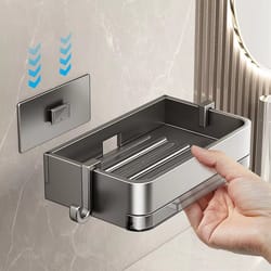 wall-mounted space aluminum soap dish, punch-free bathroom storage rack, soap box for washroom