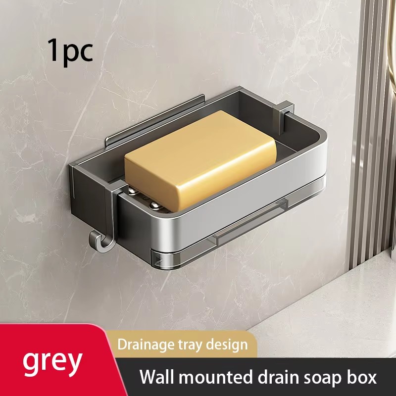 Wallmounted Space Aluminum Soap Dish Punchfree Bathroom Storage Rack Soap Box For Washroom 6