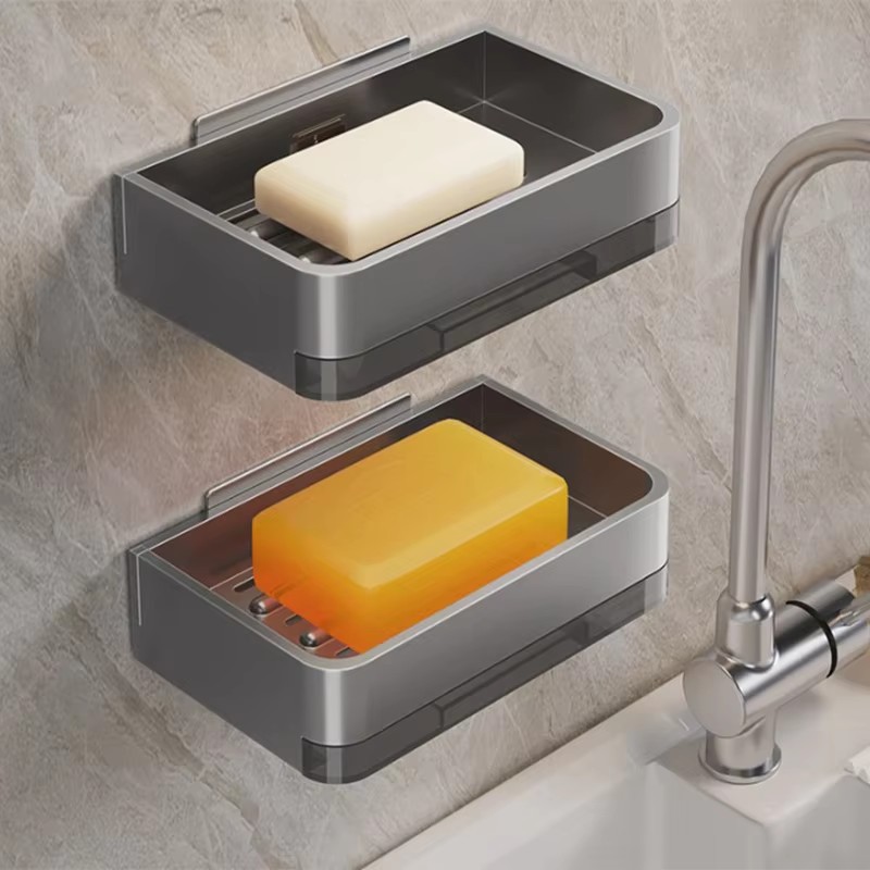 Wallmounted Space Aluminum Soap Dish Punchfree Bathroom Storage Rack Soap Box For Washroom 4