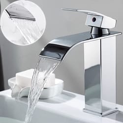 stainless steel waterfall wash basin, black high and low faucet, hot and cold toilet sink for bathroom home