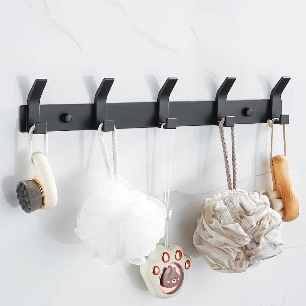Aluminium Black Modern Hanging Hooks For Wall Bathroom Towel Holder Door Clothe Hanger Wall Mounted