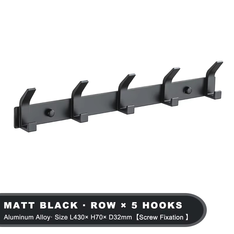 Aluminium Black Modern Hanging Hooks For Wall Bathroom Towel Holder Door Clothe Hanger Wall Mounted