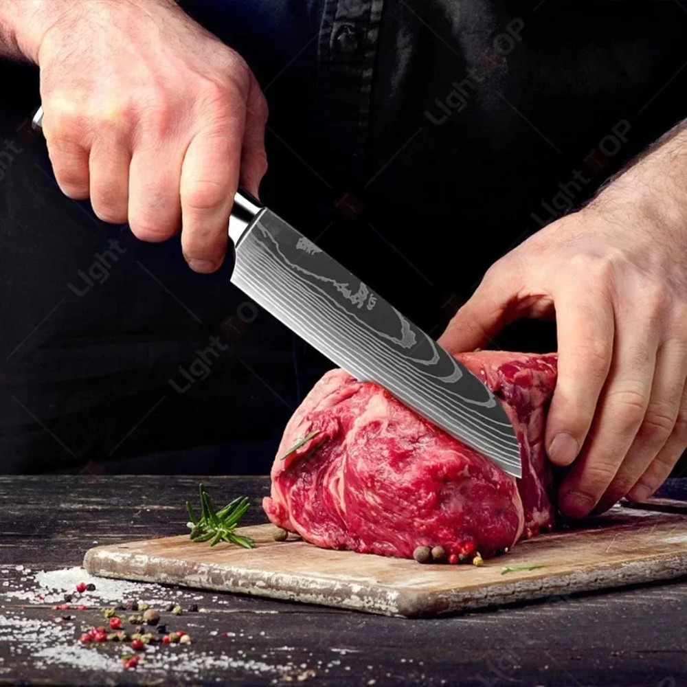 Laser Damascus Kitchen Knife Cleaver Meat Fruit Bread Knife Barbecue Boning Knife Cut Chicken Conve 1