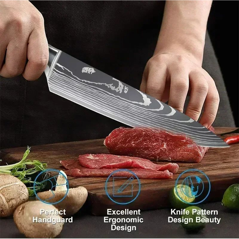 Laser Damascus Kitchen Knife Cleaver Meat Fruit Bread Knife Barbecue Boning Knife Cut Chicken Conve 6
