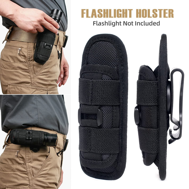 Tactical Flashlight Pouch with Rotatable Belt Clip Universal Holster for Torch Carry