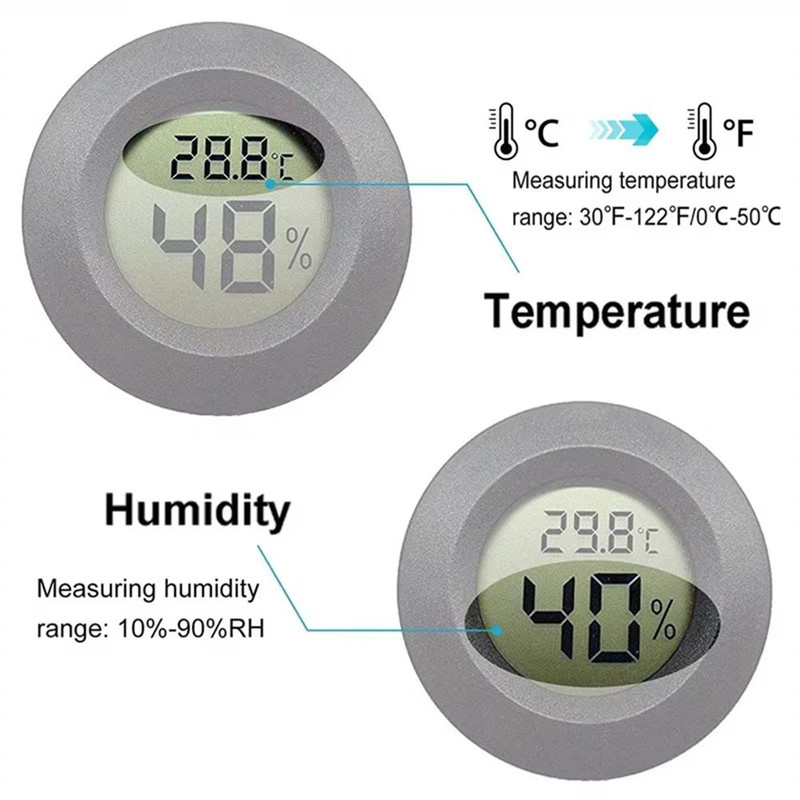 Mini Hygrometer Thermometer Round Digital LCD Monitor For Indoor Room Fahrenheit Celsius Humidity 2