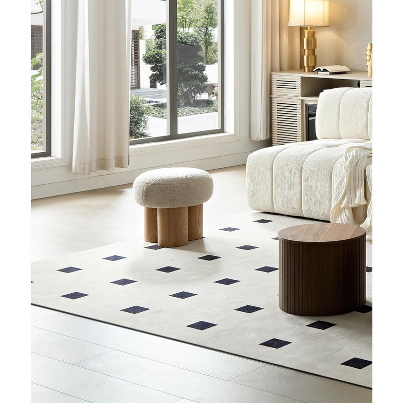 Modern Small Round Ottoman Stool Teddy Fabric Footrest with NonSkid Legs for Desk Couch or Bedro