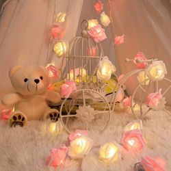 led rose string lights 2m 10 lights, pink & white floral night light for bedroom & garden decor