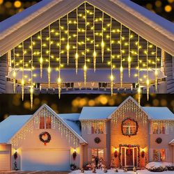 outdoor led icicle curtain string lights, 5m drooping christmas garland for garden, street, and wedding decorations