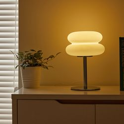 creamy style usb bedside lamp, tri-color dimmable table light for bedroom & living room