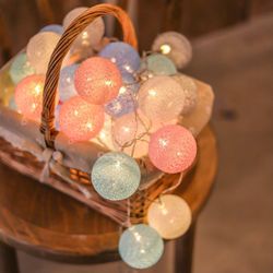 colorful cotton ball led string lights, battery-operated 4cm garland for holiday, wedding, and home decor