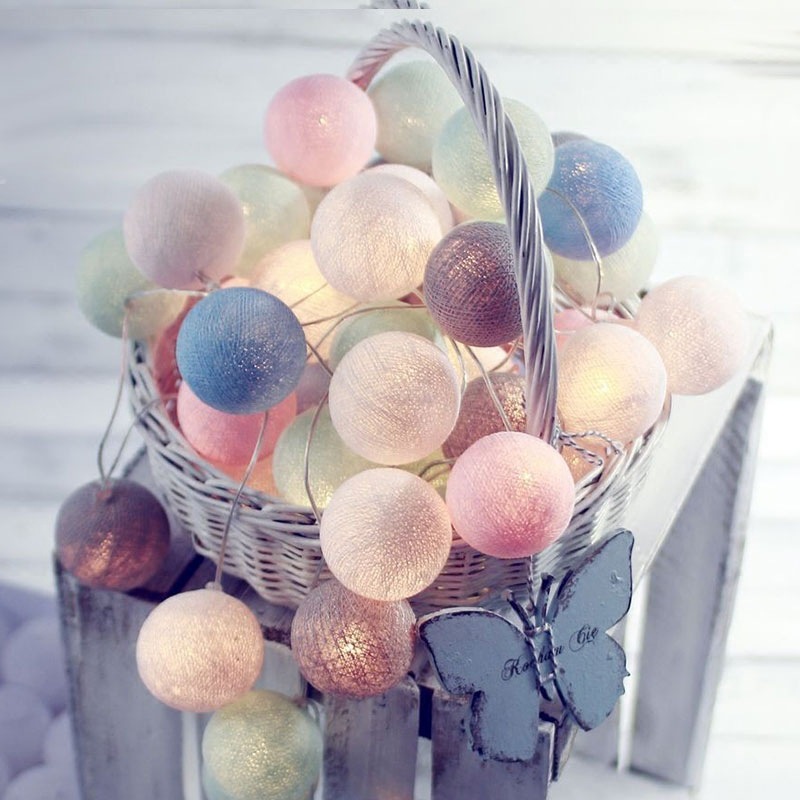 Colorful Cotton Ball LED String Lights BatteryOperated 4cm Garland for Holiday Wedding and Home