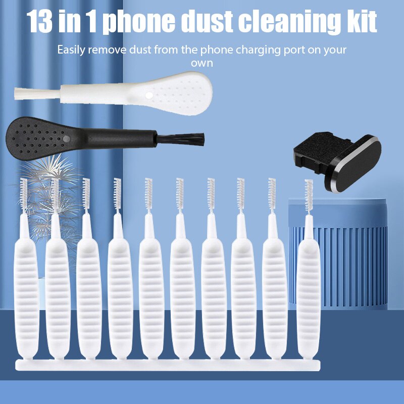 13PCS Dustproof Cleaning Brush Kit for iPhone Android Mobile Speaker Charging Port Cleaner