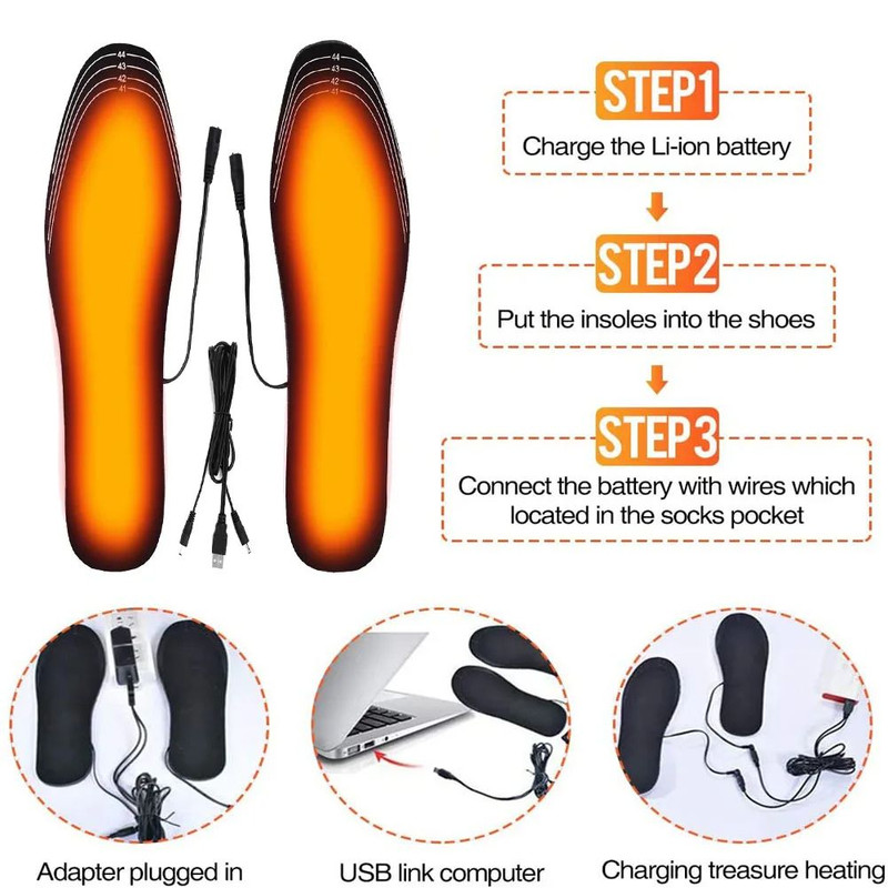 USB Rechargeable Heated Insoles Customizable Electric Heated Shoe Pads For Winter Skiing Hiking Out 4