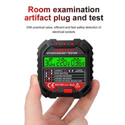 ht106 ht107 digital socket tester with voltage detector, rcd ncv test for ground, zero line & phase check