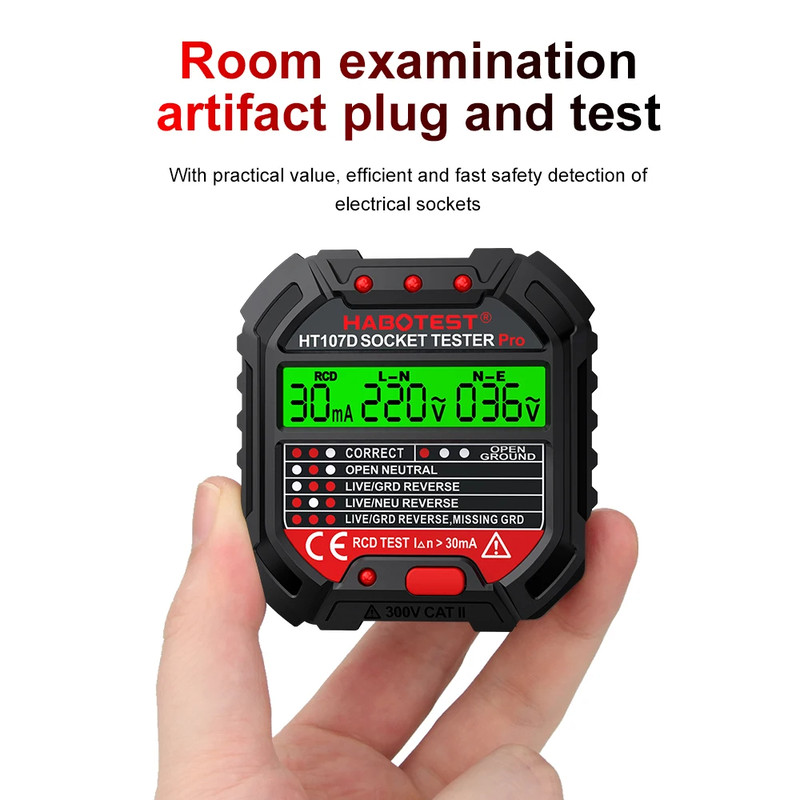 HT106 HT107 Digital Socket Tester With Voltage Detector RCD NCV Test For Ground Zero Line  Phase Ch 0