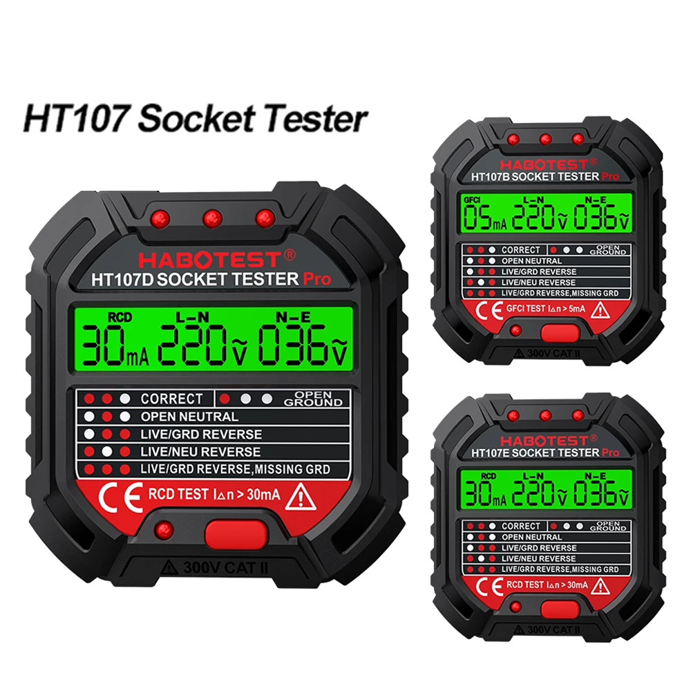 HT106 HT107 Digital Socket Tester With Voltage Detector RCD NCV Test For Ground Zero Line  Phase Ch 4