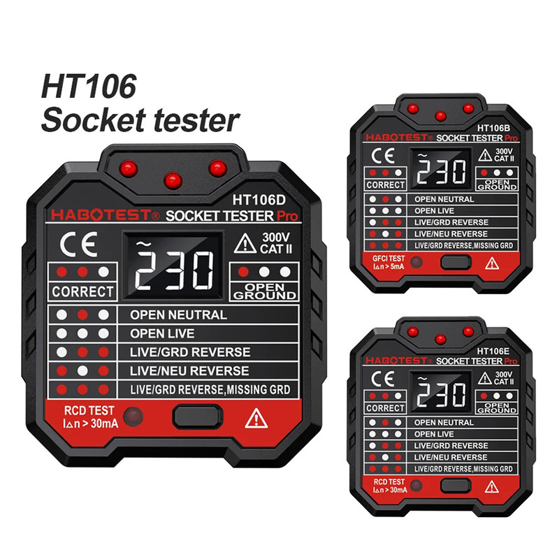 HT106 HT107 Digital Socket Tester With Voltage Detector RCD NCV Test For Ground Zero Line  Phase Ch 5