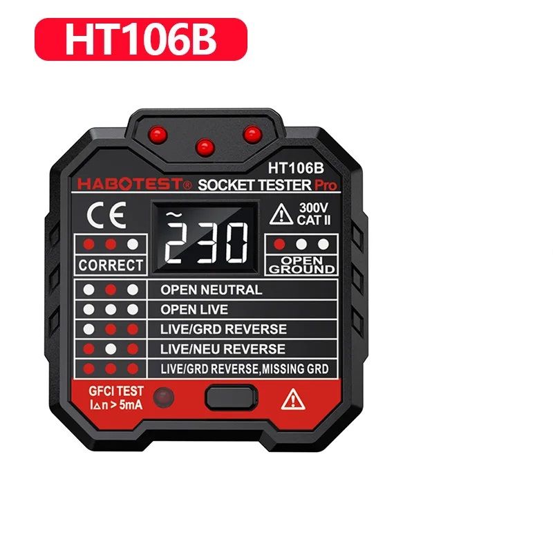 HT106 HT107 Digital Socket Tester With Voltage Detector RCD NCV Test For Ground Zero Line  Phase Ch 7