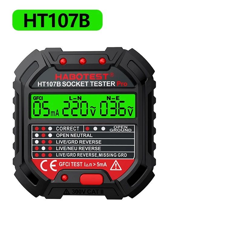 HT106 HT107 Digital Socket Tester With Voltage Detector RCD NCV Test For Ground Zero Line  Phase Ch 8