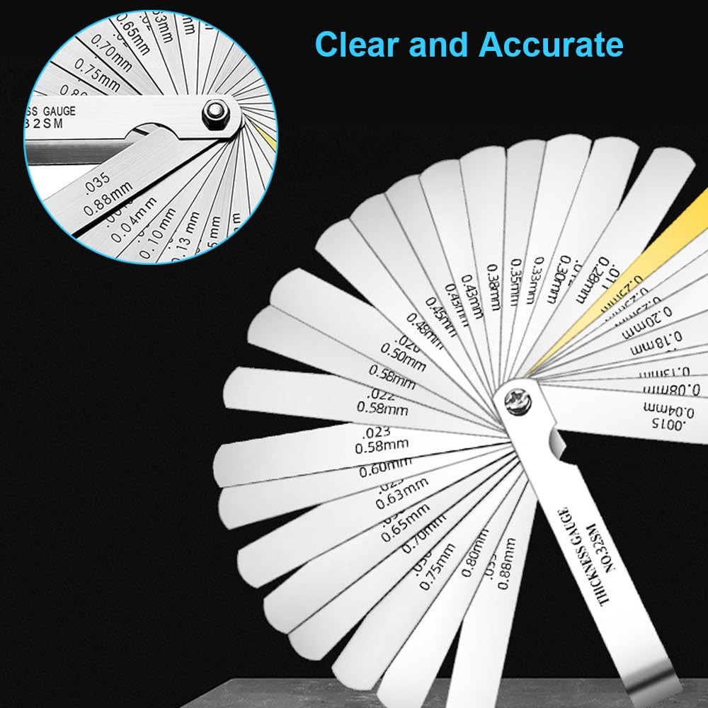 32Piece Stainless Steel Feeler Gauge Set Portable Durable DualMarked Gap Measuring Tool