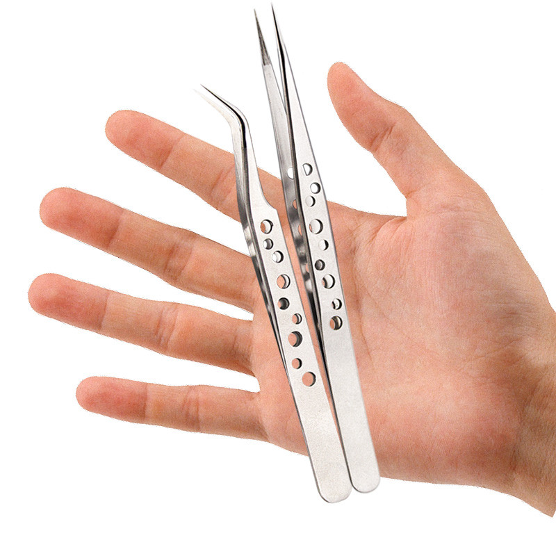 Electronics Industrial Precision Tweezers AntiStatic Stainless Steel Curved  Straight Tip Forceps F 0