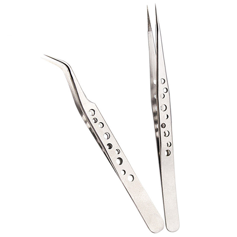 Electronics Industrial Precision Tweezers AntiStatic Stainless Steel Curved  Straight Tip Forceps F 4