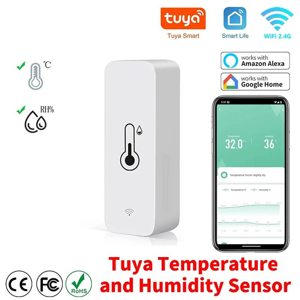 Smart WiFi Temperature And Humidity Sensor Wireless Remote Monitoring Via SmartLife App Works With 0