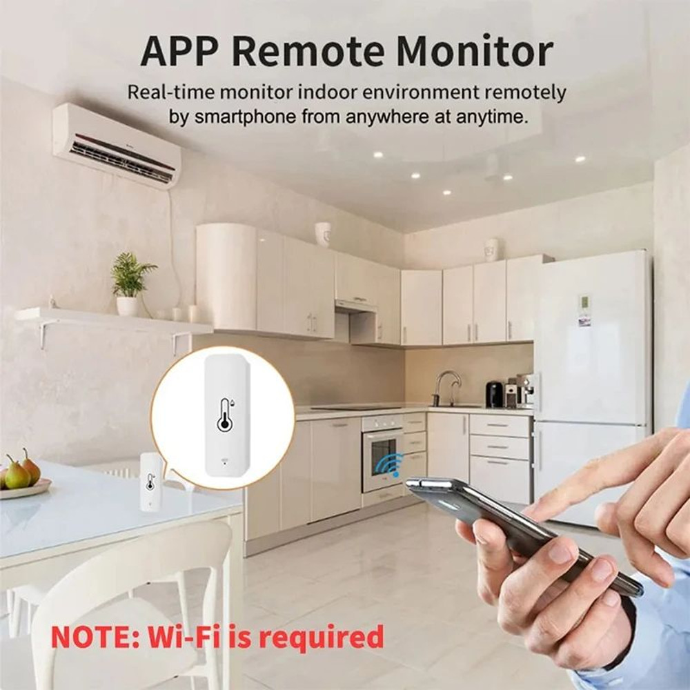 Smart WiFi Temperature And Humidity Sensor Wireless Remote Monitoring Via SmartLife App Works With 2