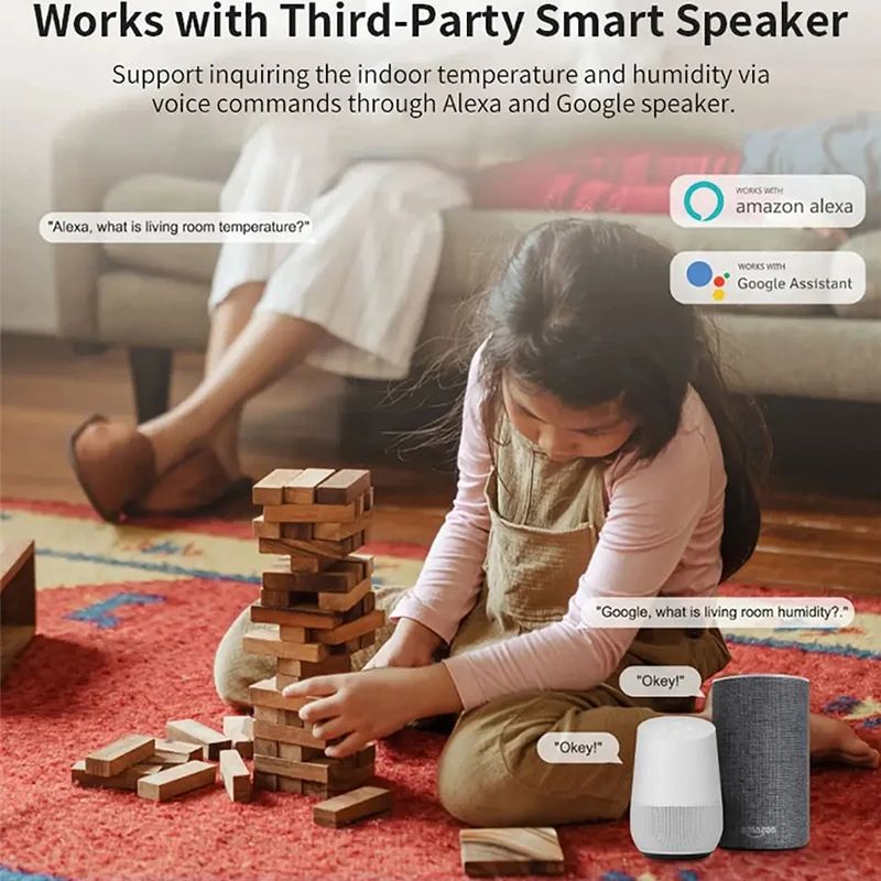 Smart WiFi Temperature And Humidity Sensor Wireless Remote Monitoring Via SmartLife App Works With 4