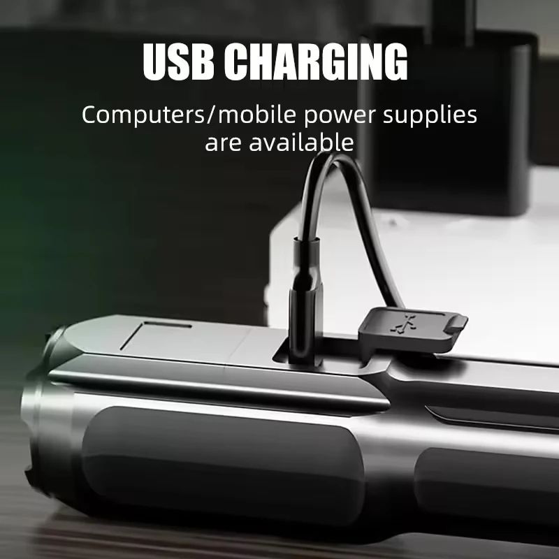 Rechargeable LED Camping Torch Flashlight High Power USB Spotlight With Zoom Lantern Waterproof Bui 5