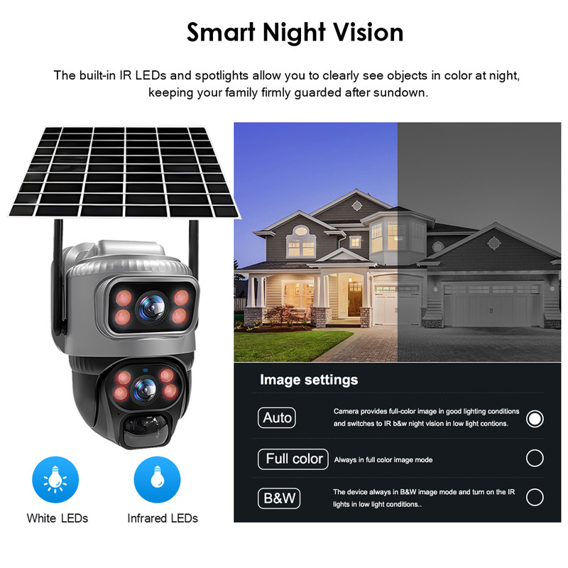 8MP 4K V380 Dual Lens 4G Solar Security Camera PIR Human Detection Night Vision Waterproof IP Cam 5