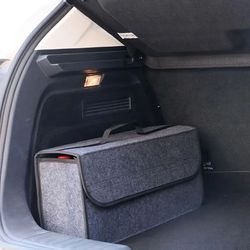gray anti-slip car trunk organizer – soft felt boot storage box with compartments for tools & accessories