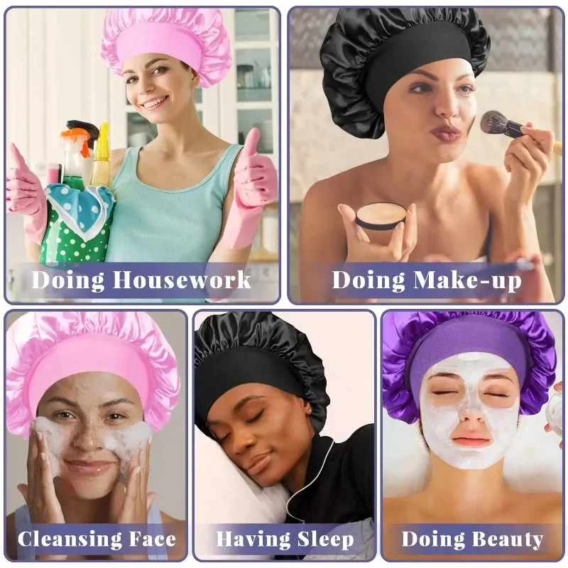 Soft Silk Satin Lined Bonnet for Sleeping, Large Satin Hair Bonnet for Women, Shower Cap & Hair Wrap for Long Hair