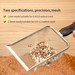 stainless steel cat litter scoop with fine mesh shovel, ideal for reptile sand, substrate, bedding & feces cleaning