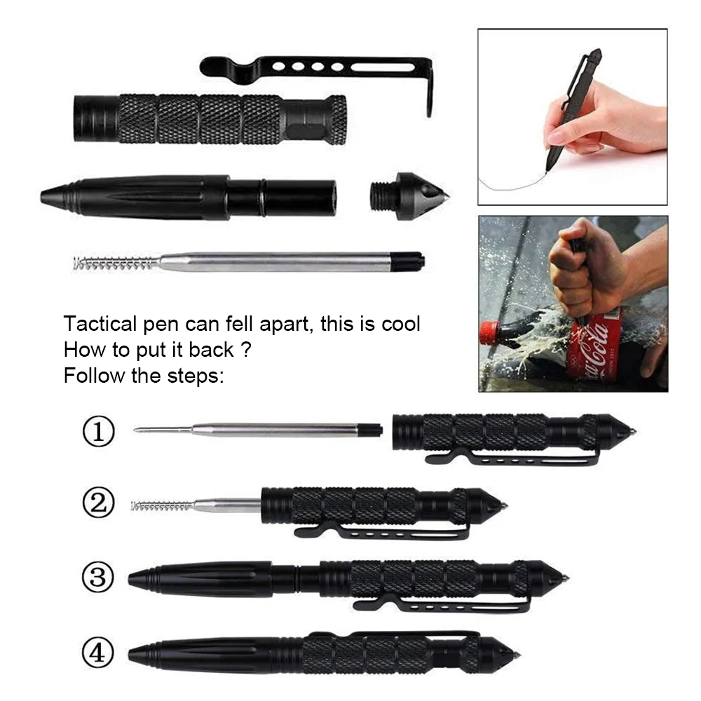 Multifunctional Metal Tactical Pen AntiSkid Emergency Glass Breaker For Self Defense 5