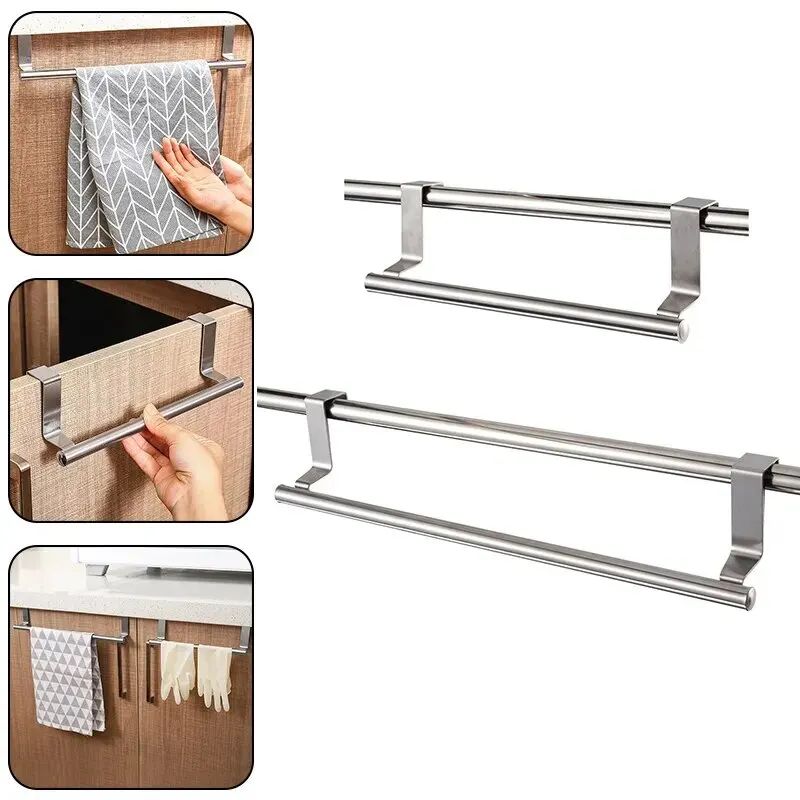 Stainless Steel Towel Rack Over Door Towel Bar Hanging Holder Bathroom  Kitchen Cabinet Rag Rack Fo 1