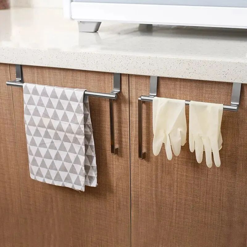 Stainless Steel Towel Rack Over Door Towel Bar Hanging Holder Bathroom  Kitchen Cabinet Rag Rack Fo 2