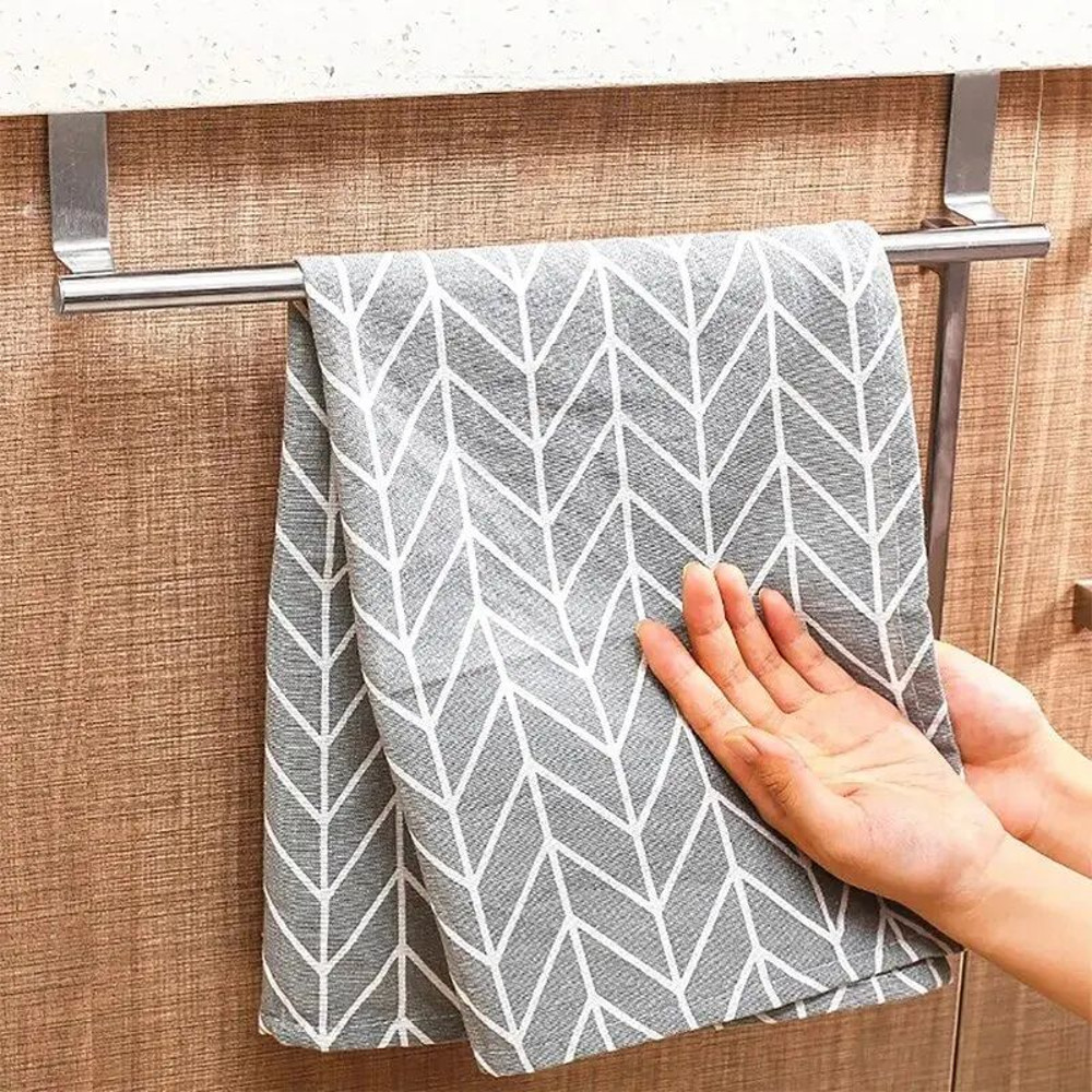 Stainless Steel Towel Rack Over Door Towel Bar Hanging Holder Bathroom  Kitchen Cabinet Rag Rack Fo 4
