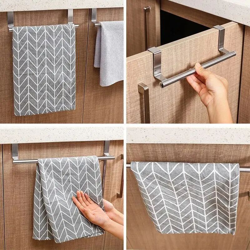 Stainless Steel Towel Rack Over Door Towel Bar Hanging Holder Bathroom  Kitchen Cabinet Rag Rack Fo 5