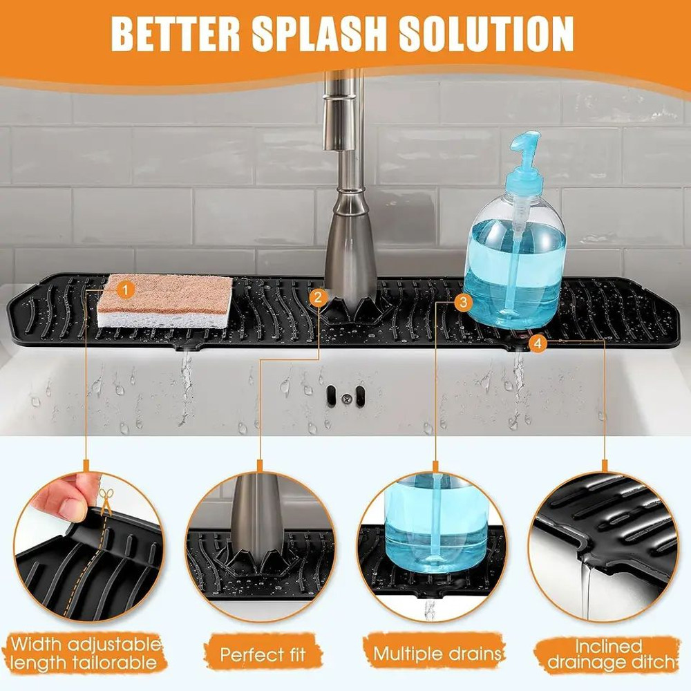 Large Silicone Faucet Mat Sink Splash Guard Countertop Protector  Water Draining Pad For Kitchen Or 2