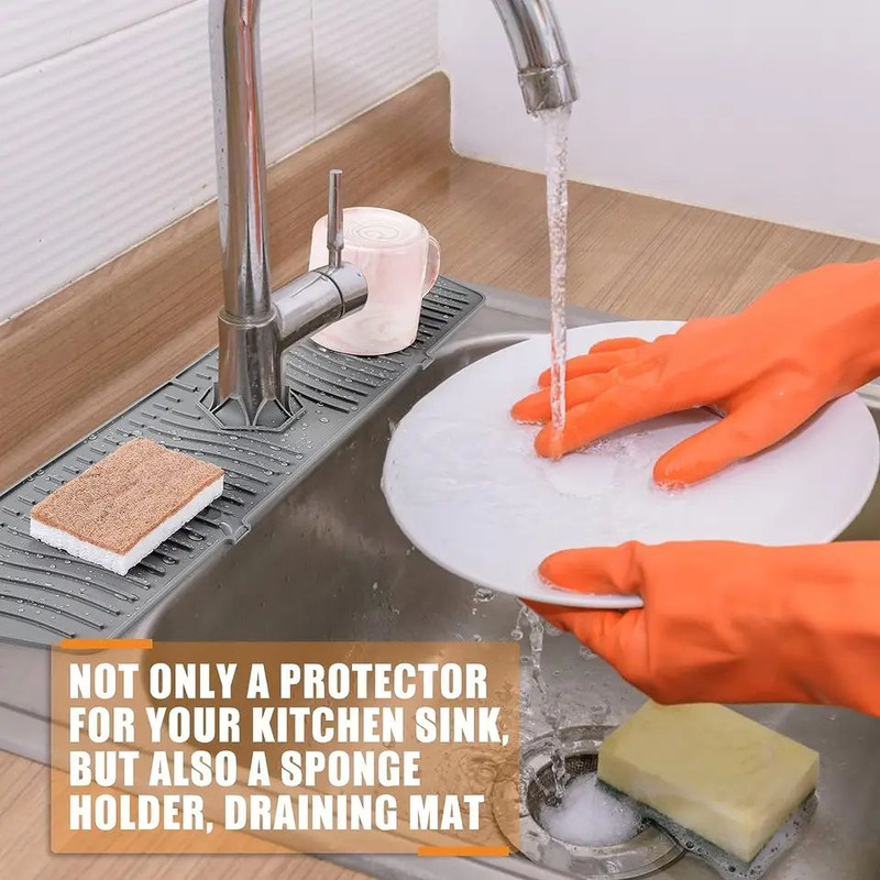 Large Silicone Faucet Mat Sink Splash Guard Countertop Protector  Water Draining Pad For Kitchen Or 3