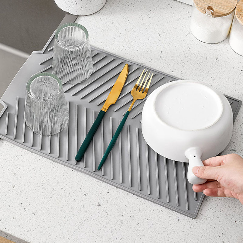 HeatResistant Silicone Drying Mat Foldable Draining Board With Raised Edges For Kitchen Pots Cups A 2