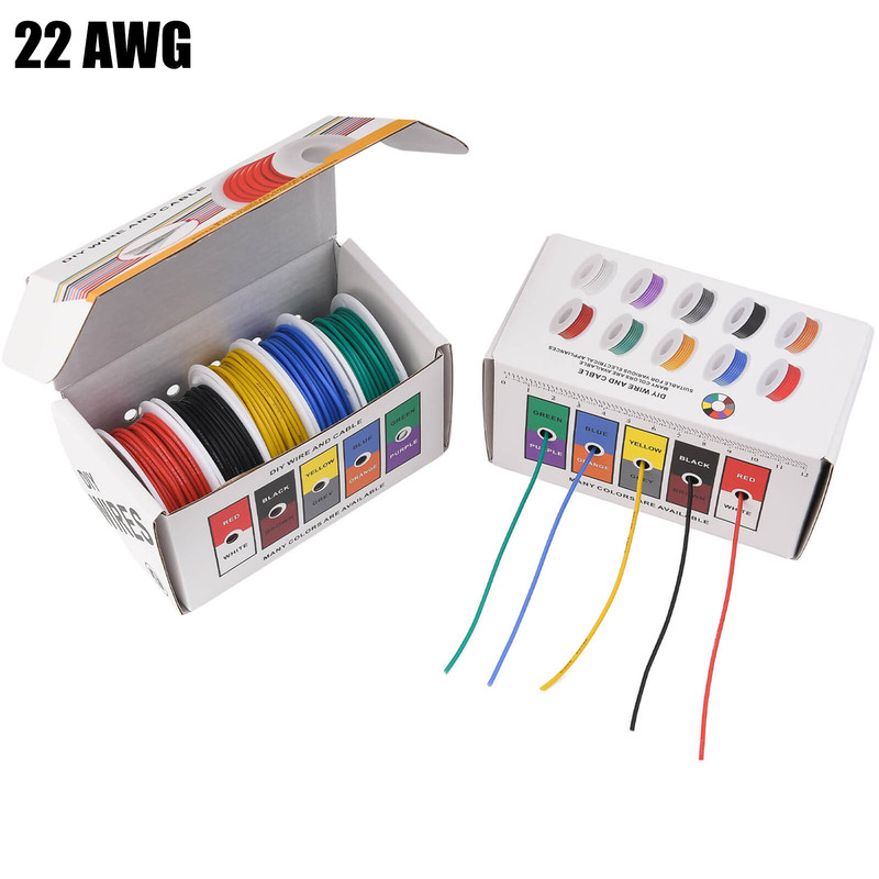 22 Gauge Tinned Copper Wire Set Flexible 22AWG Silicone Insulated Electric Wires 5 Colors 5m Or 10m 3