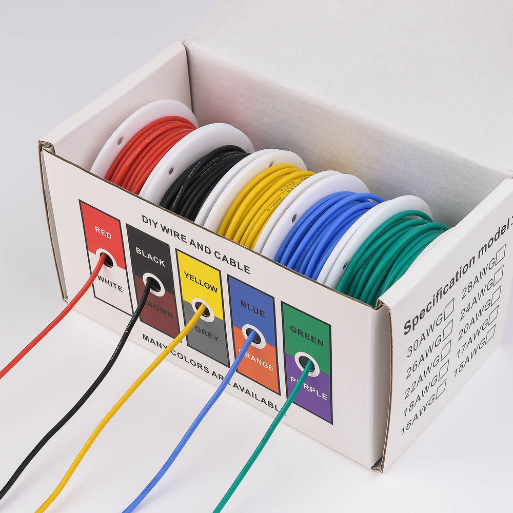 22 Gauge Tinned Copper Wire Set Flexible 22AWG Silicone Insulated Electric Wires 5 Colors 5m Or 10m 0